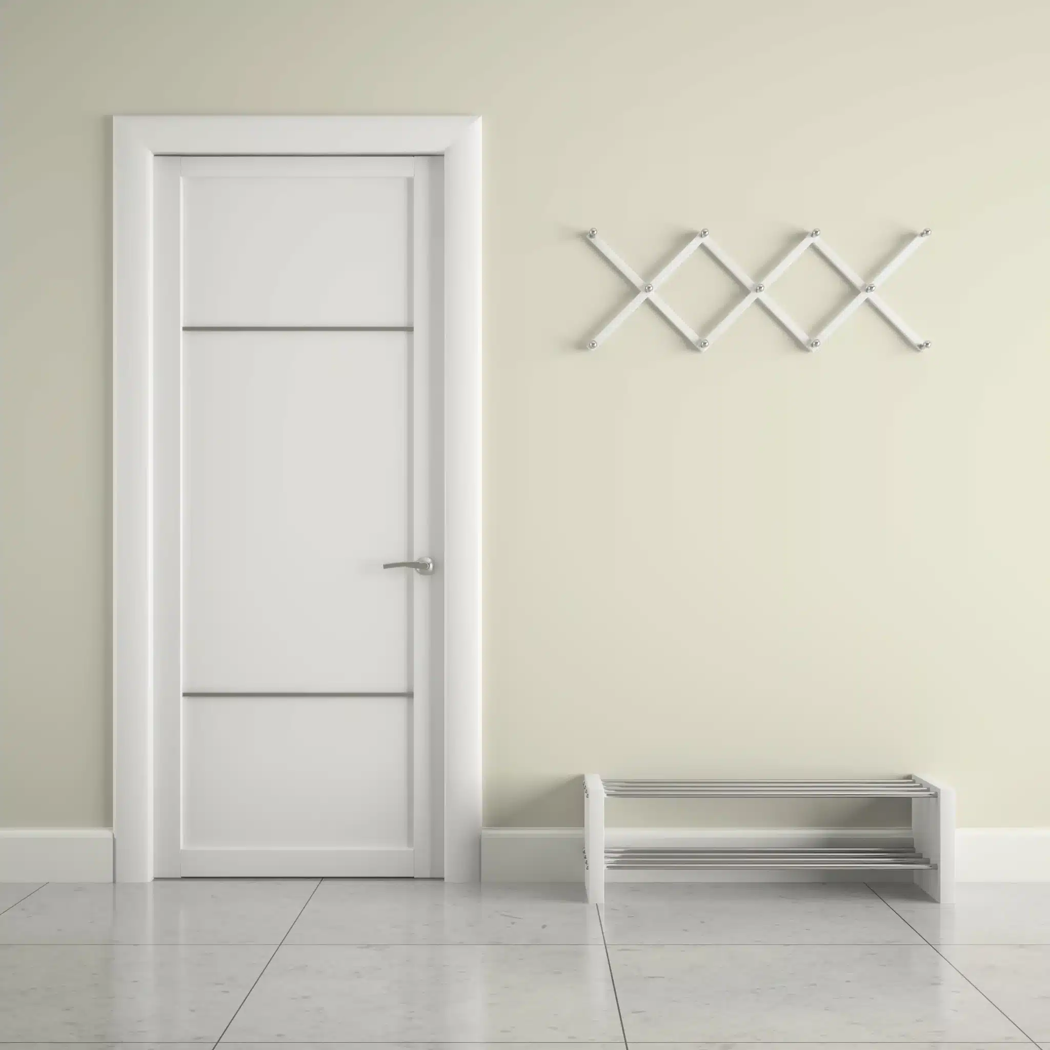 Vestíbulo elegante con puerta blanca